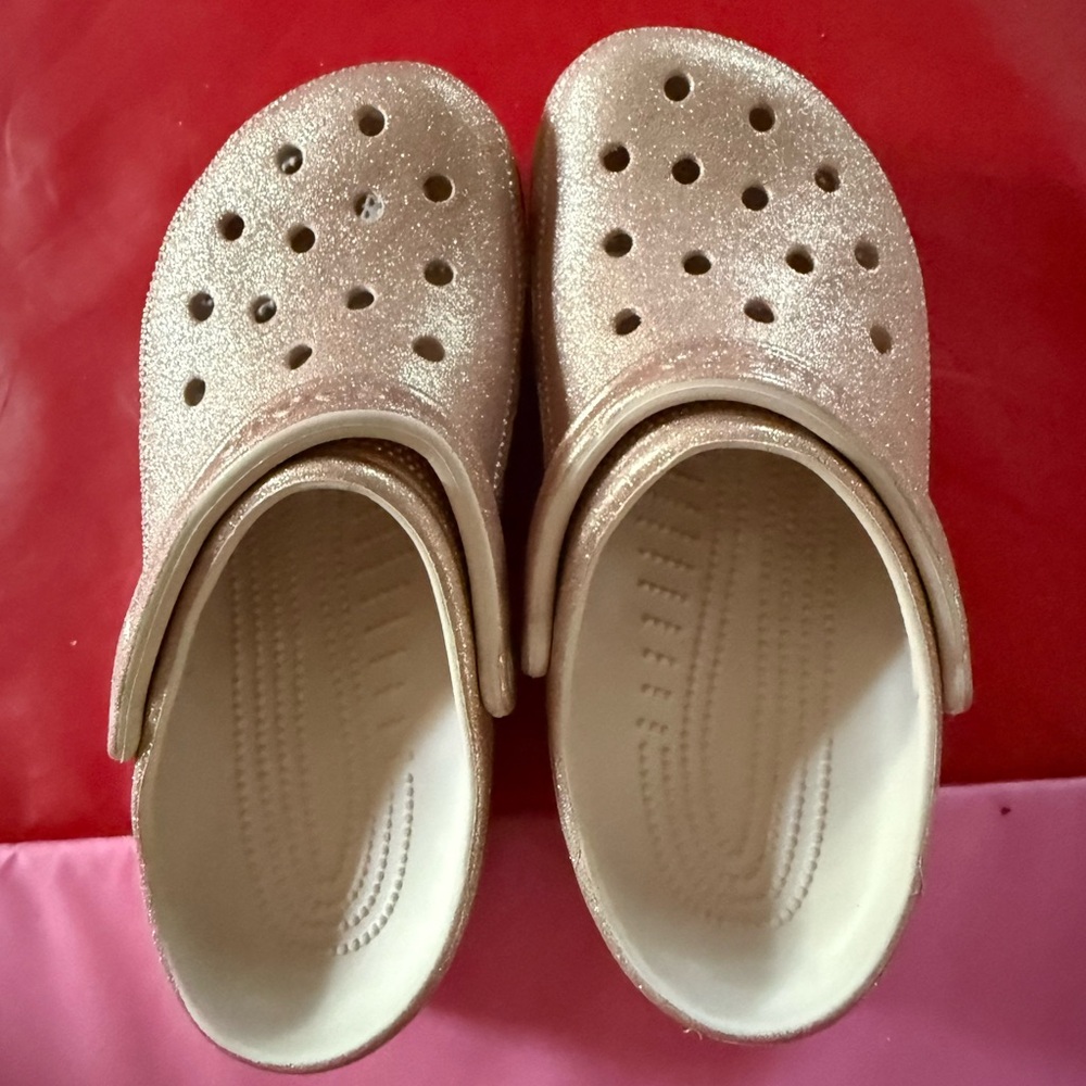 Glittery Rose Gold/Pink Crocs - size 8 (like new)